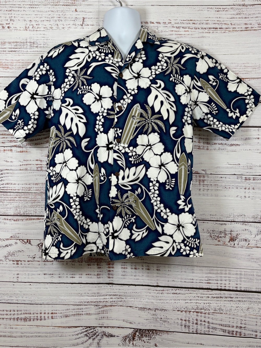 Ky’S Blue Floral Button Front Hawaiian Short Sleeve Vintage Shirt